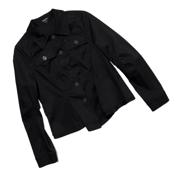 Worth Black Ruffle Hem Button Up Pocket Short Utility Jacket Blazer Women Small - Picture 14 of 15